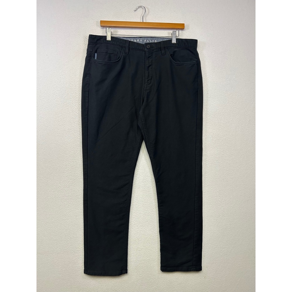 Business Casual Perry Ellis Mens 36x30 Black Slim Fit Stretch Texture Pants
